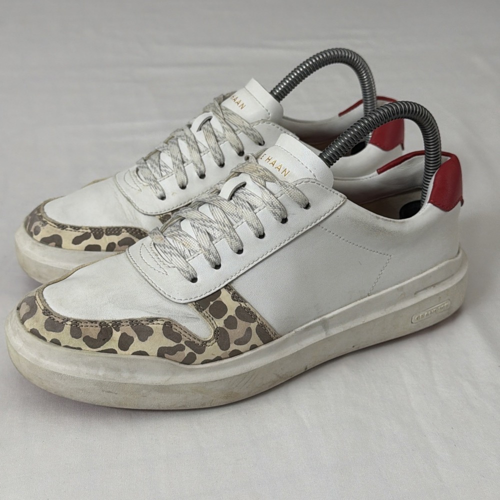 Cole Haan Grand Series White Leopard Print Leather Sneakers Women's Size 7.5 Fit